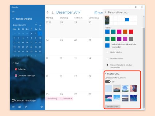 Eigenen Hintergrund im Windows-Kalender verwenden