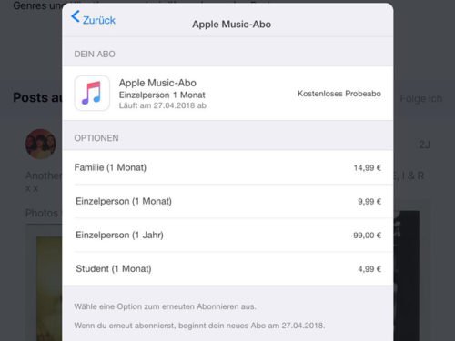 , Apple Music Probeabo vor automatischer Verlängerung kündigen