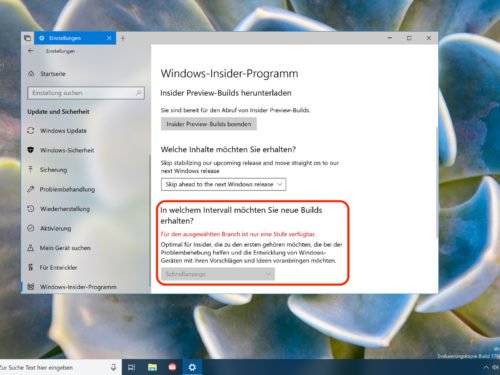 Windows-Insider: Zum Slow Ring wechseln