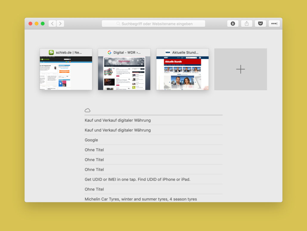 , Übersicht über offene Safari-Tabs