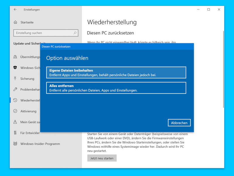 Windows 10 zurücksetzen