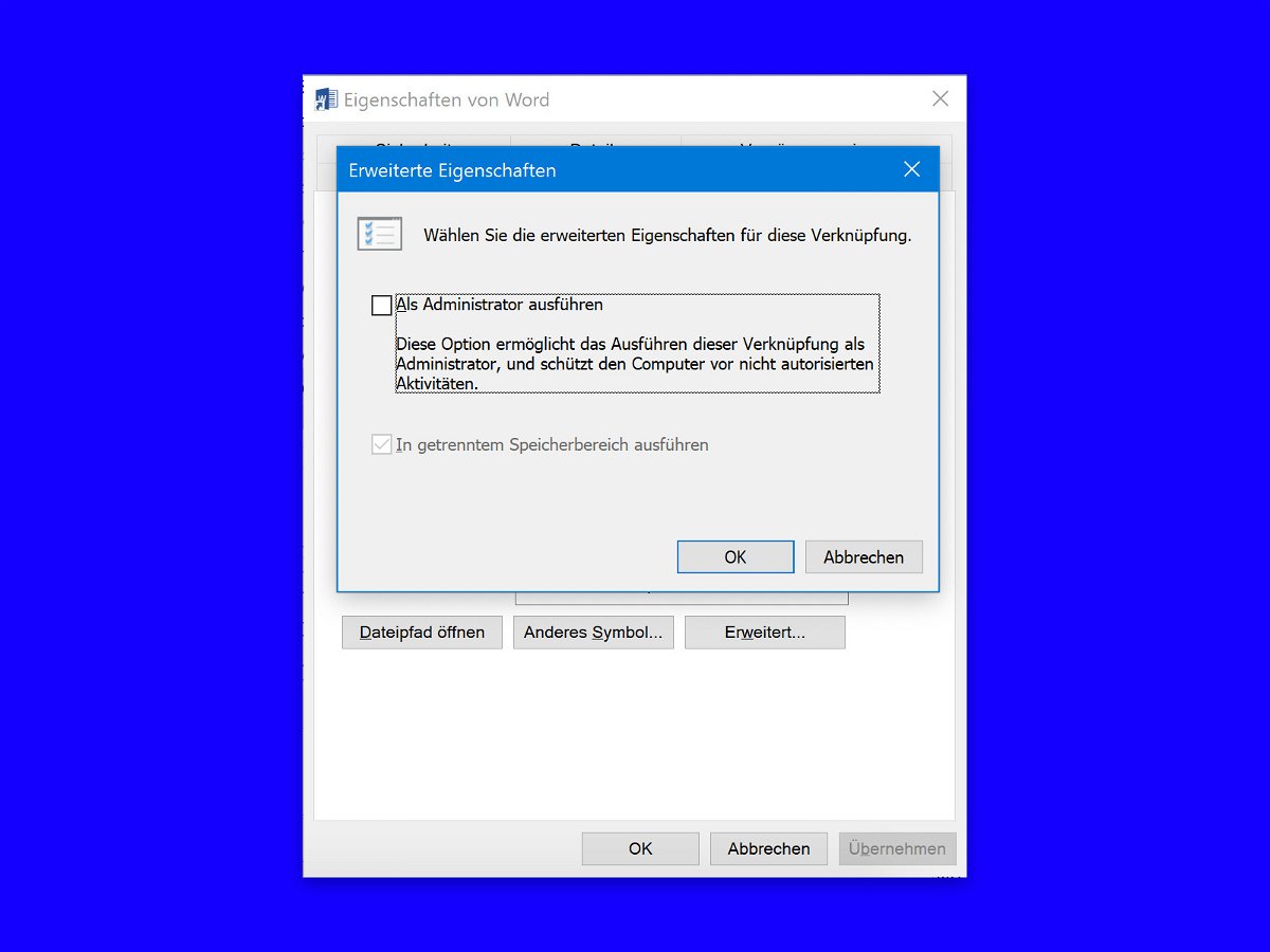 Windows 10-Apps immer als Admin