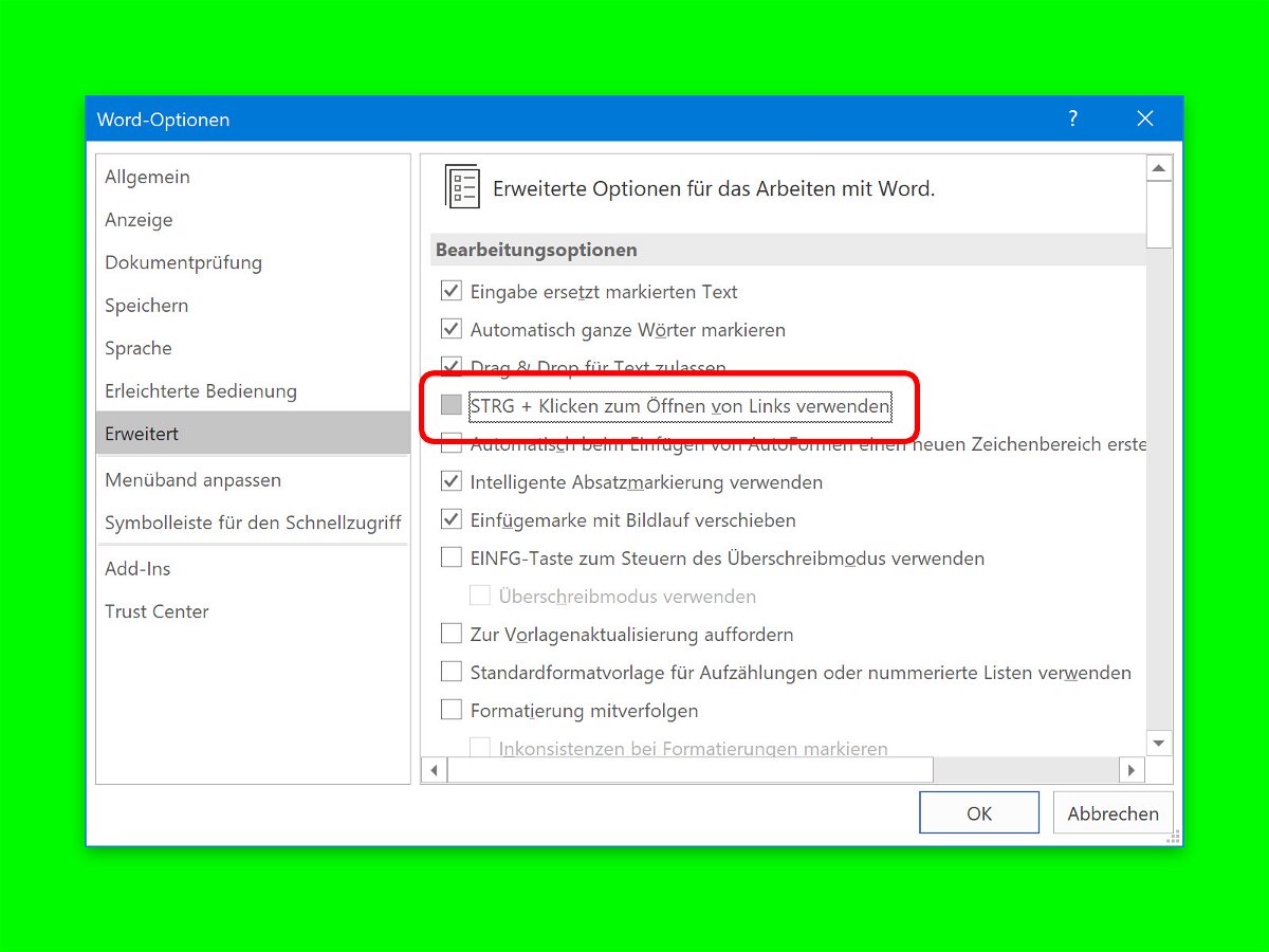 Word/Outlook: Links ohne [Strg] anklicken