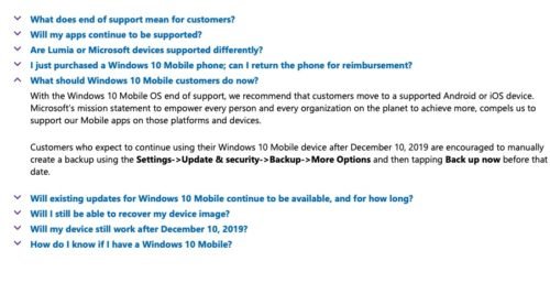 Support für Windows 10 Mobile geht zuende