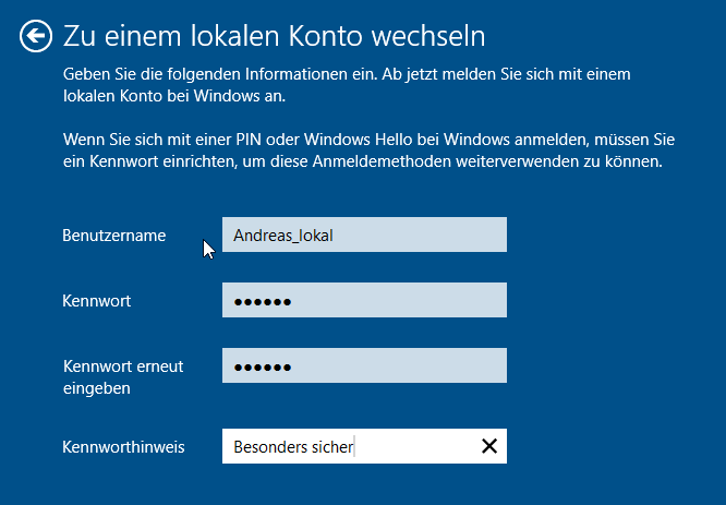 Wechseln zwischen lokalem und Microsoft-Konto unter Windows 10