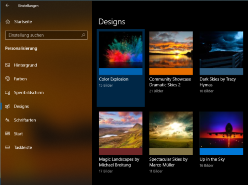 Neue Windows 10 Hintergrundthemen im Windows Store
