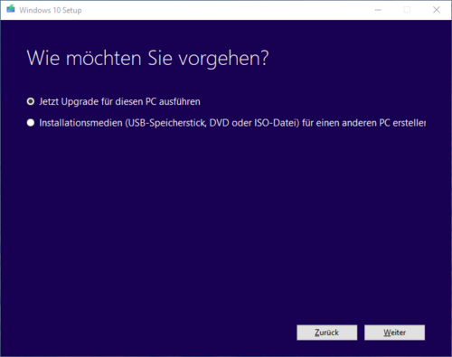 Installieren von Windows 10 aus dem Internet