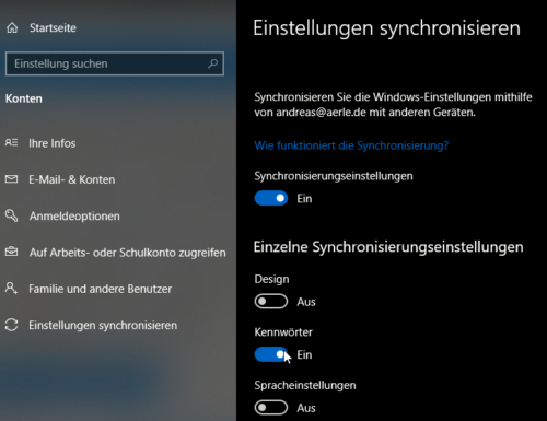 Synchronisation von Favoriten unter Windows 10