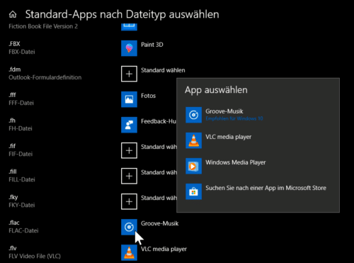 Ändern der Standardprogramme in Windows 10