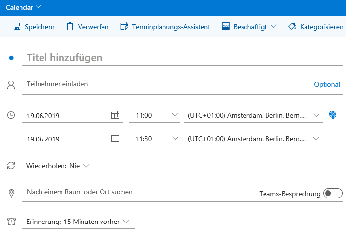 Termine über mehrere Tage in Outlook Web einstellen