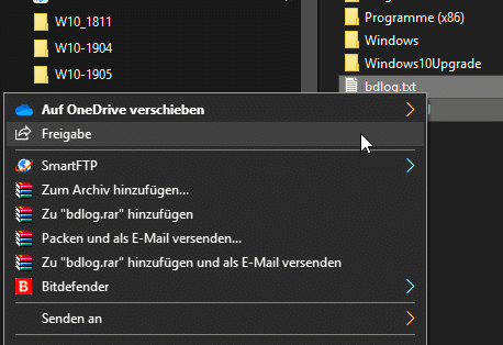 Freigabe von Dateien und Ordnern unter Windows 10