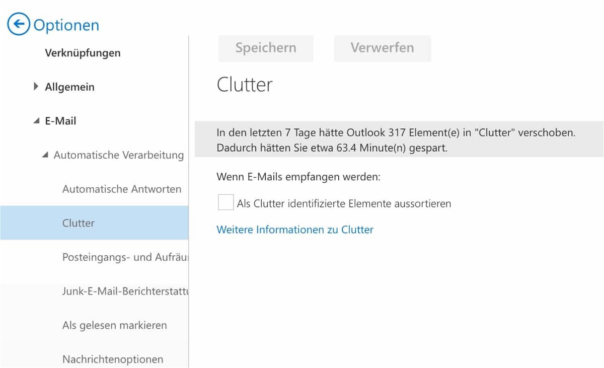 Clutter bei Office 365 (re-) aktivieren