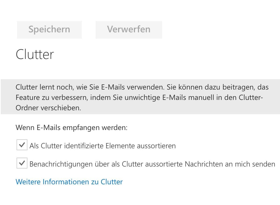 Clutter bei Office 365 (re-) aktivieren