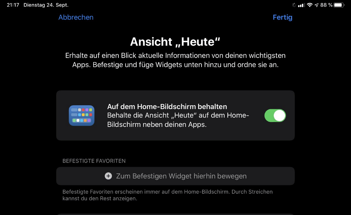 Widgets auf dem Homescreen in iOS13 platzieren