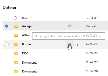 Teilen von Dateien und Verzeichnissen über OneDrive