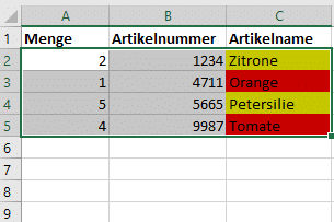 Sortieren von Tabellen nach Werten und Farben in Excel