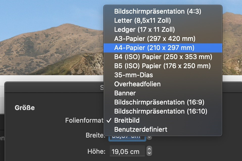 , Seitengröße in PowerPoint am Mac einstellen