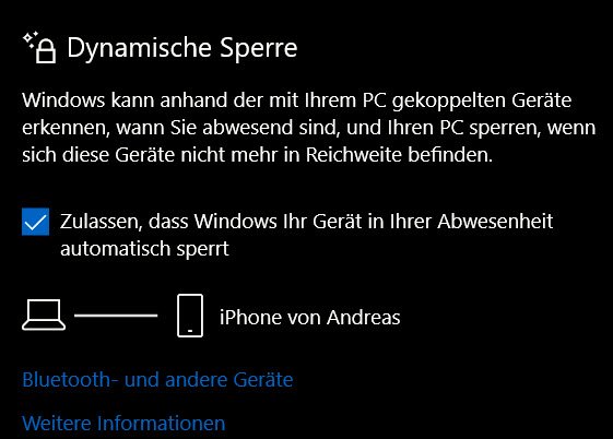 Dynamische Sperre bei Windows 10 einrichten