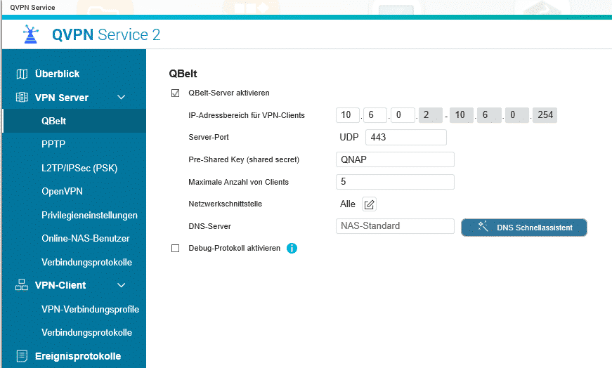 Einrichten eines VPN-Servers auf einem QNAP NAS