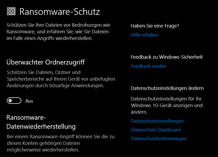 , Schutz vor Ransomware in Windows 10