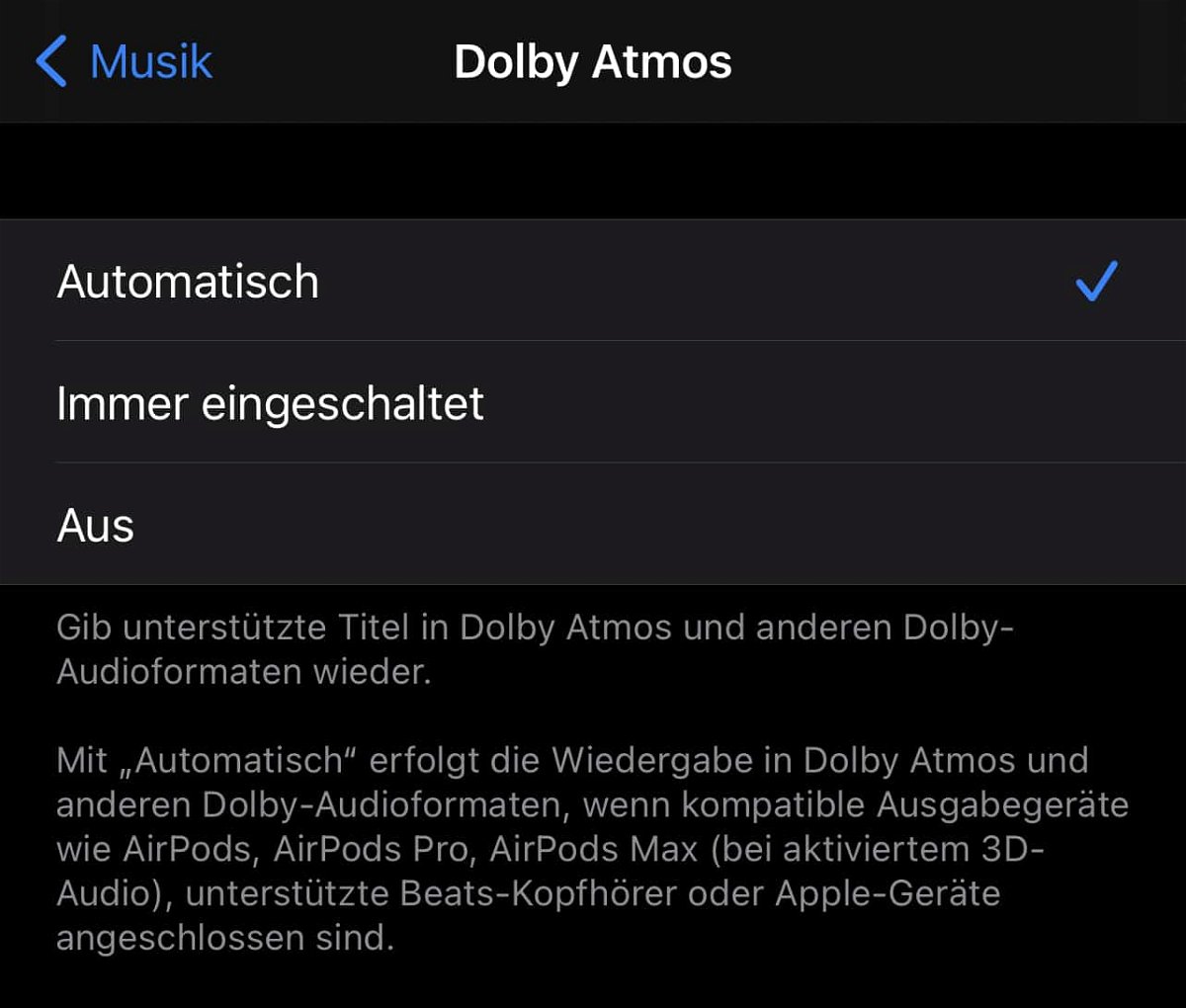 Aktivieren von Dolby Atmos in Apple Music