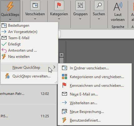Outlook automatisieren: QuickSteps