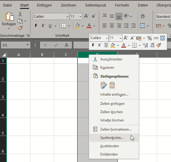 Zellbreiten und -höhen in Excel übertragen