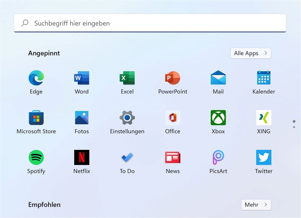 Das neue Startmenü in Windows 11