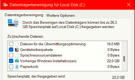 Löschen der Windows 11 Update-Dateien