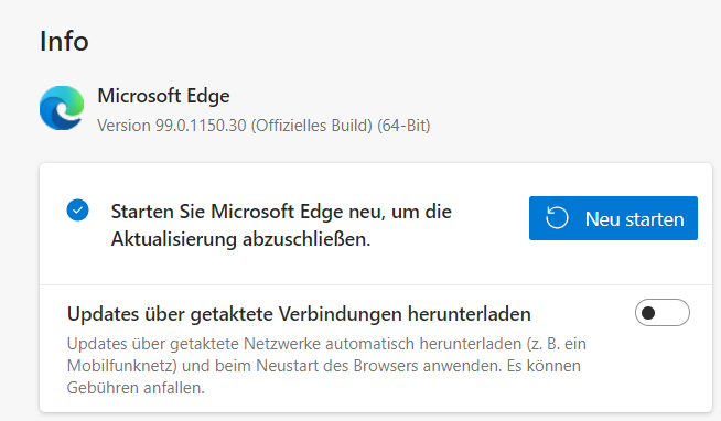 Updaten von Microsoft Edge