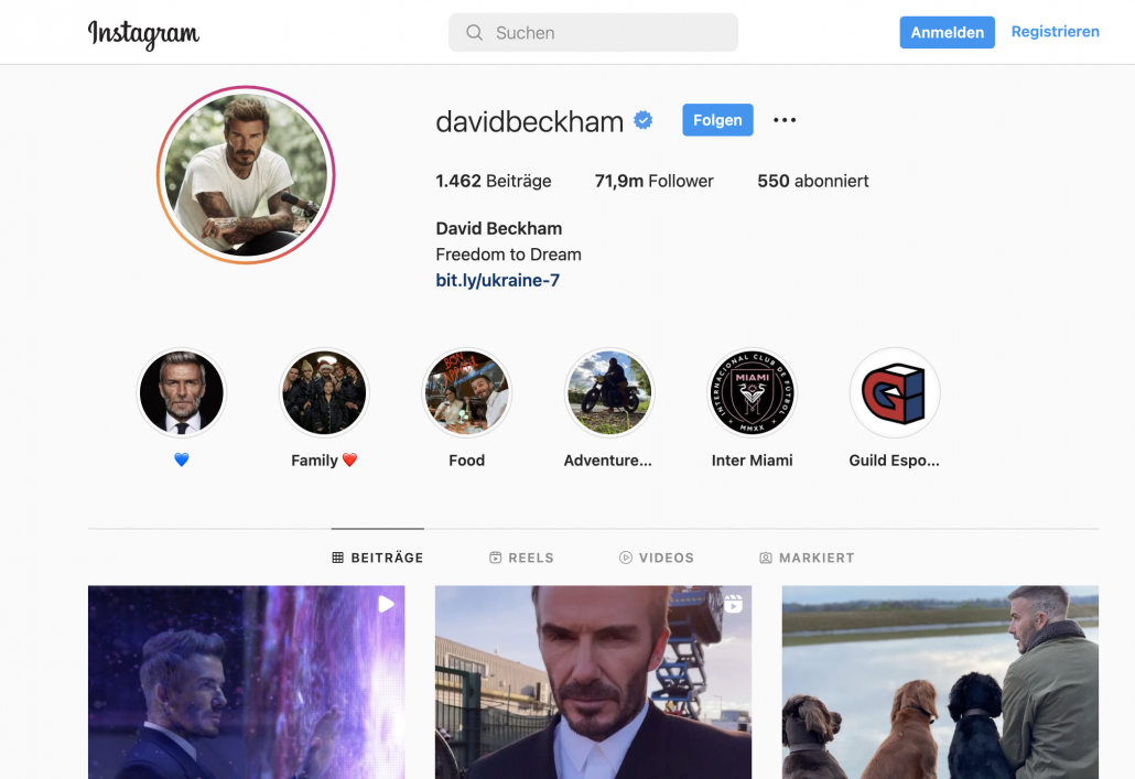 David Beckham hat seinen Insta-Kanal zur Verfügung gestellt