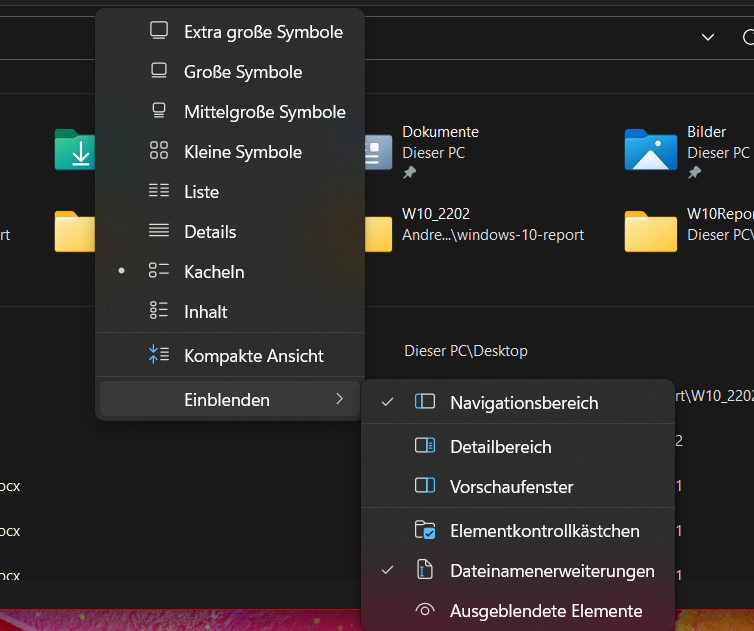 Dateinamenerweiterungen in Windows anzeigen