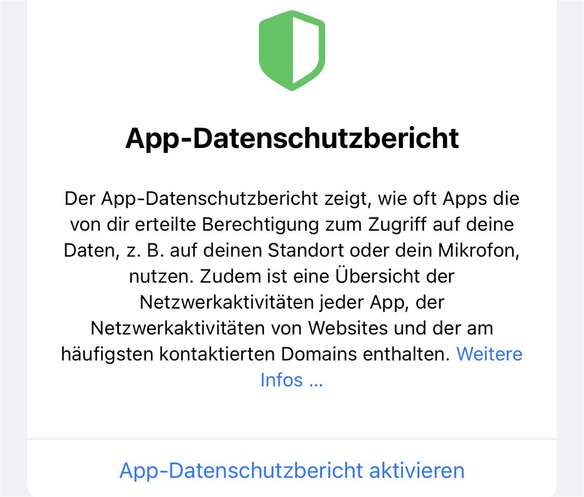 App-Datenschutzbericht in iOS aktivieren