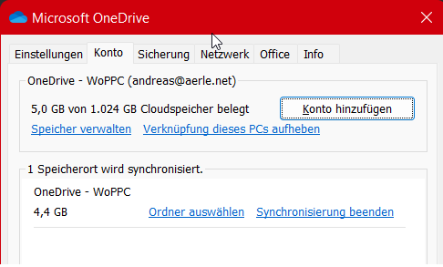OneDrive auf Speicherkarten umstellen