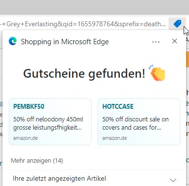 Geld sparen: Einkaufsgutscheine über Microsoft Edge