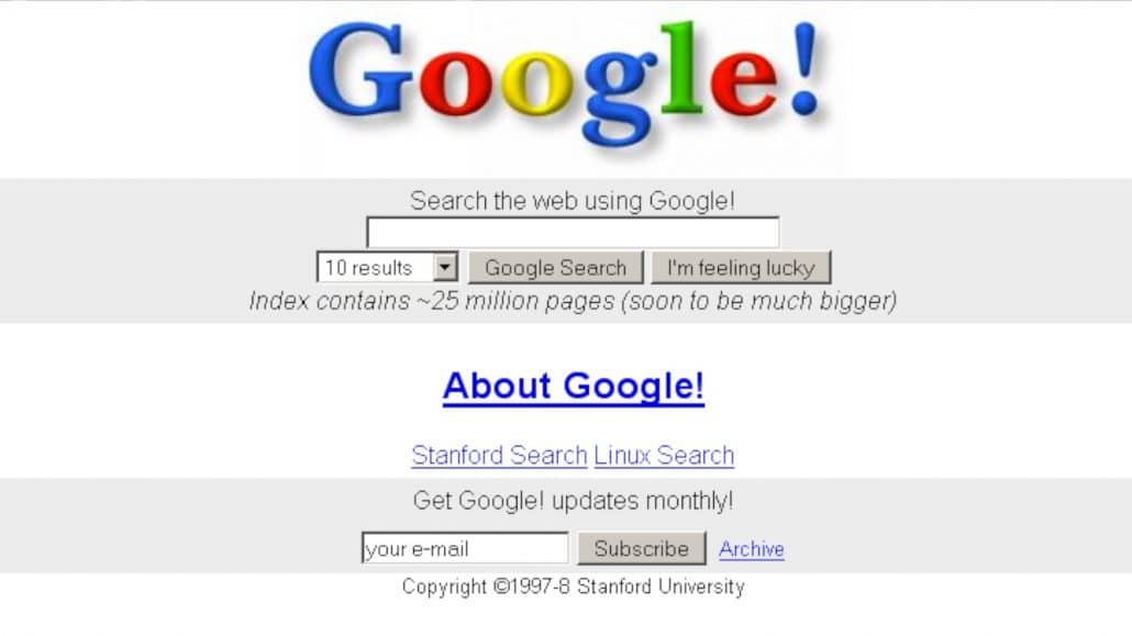 So sah Google 1997 aus, als die Suchmaschine an den Start gegangen ist