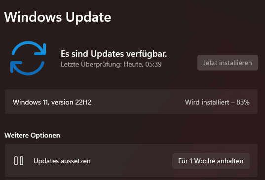 Installation des Windows 11 22H2-Updates durchführen