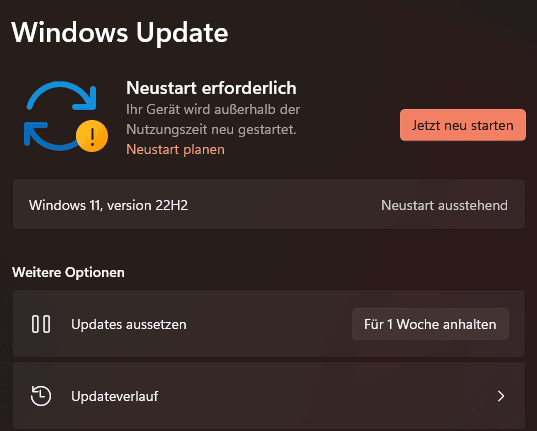 Installation des Windows 11 22H2-Updates durchführen