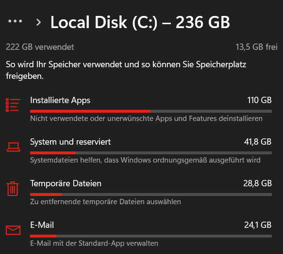 Datenträgerbereinigung unter Windows 11 22H2