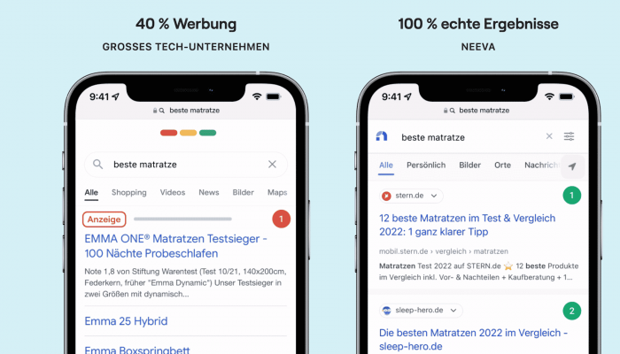 Neeva: Suchergebnisse ohne Anzeigen