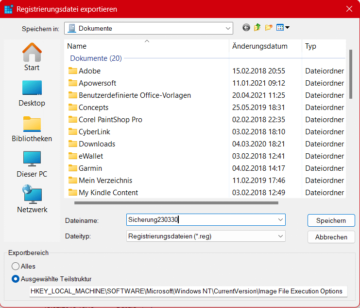 Sichern der Registry in Windows 11