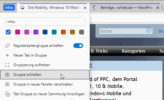 Tabs in Gruppen organisieren in Edge