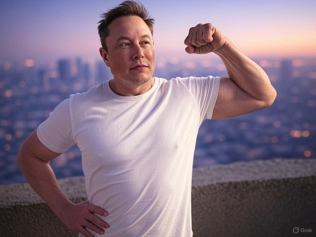 Elon Musk präsentiert sich gerne in starken Gesten (KI Bild)