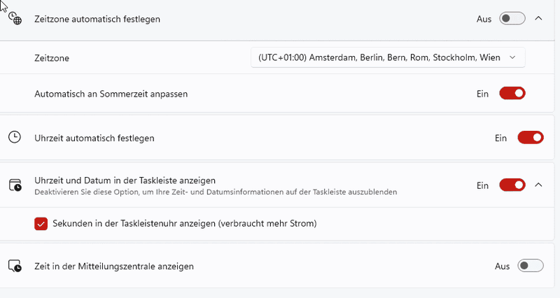 Einstellungen zur Zeitzone und Uhrzeit anpassen