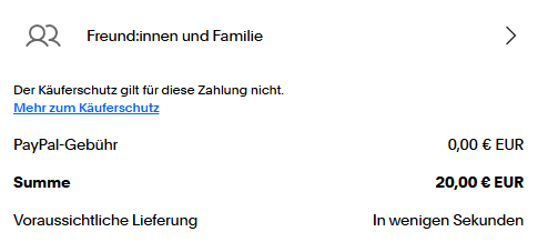 Zahlungsdetails für Freunde und Familie