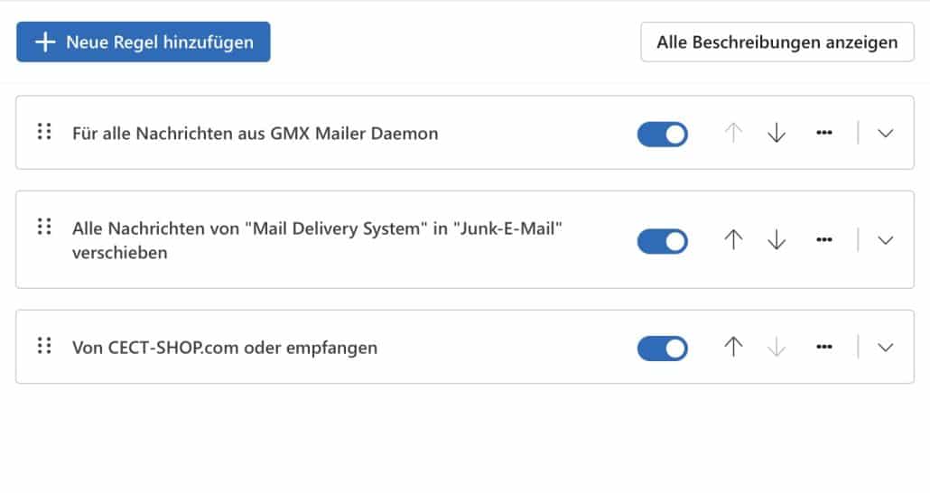 E-Mail-Regeln für Spam-Filter verwalten