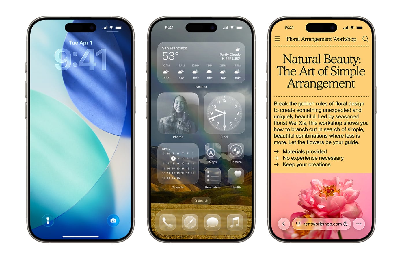 Drei iPhones mit verschiedenen Bildschirminhalten