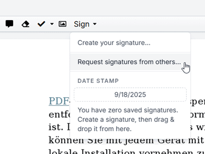 Unterschrift erstellen oder anfordern in PDF-Dokument.