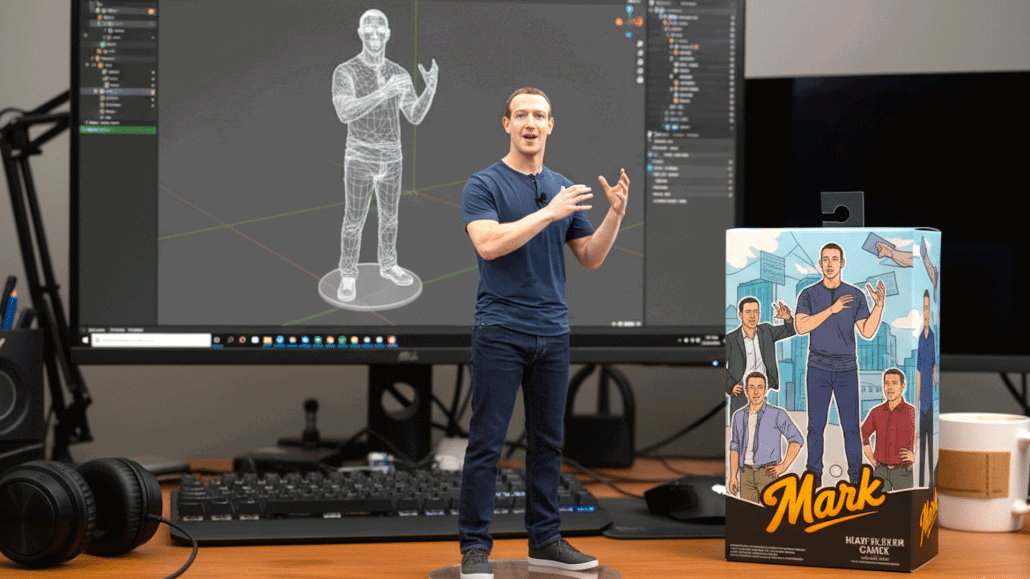 Figur eines Mannes mit Computerzeichnung im Hintergrund.
