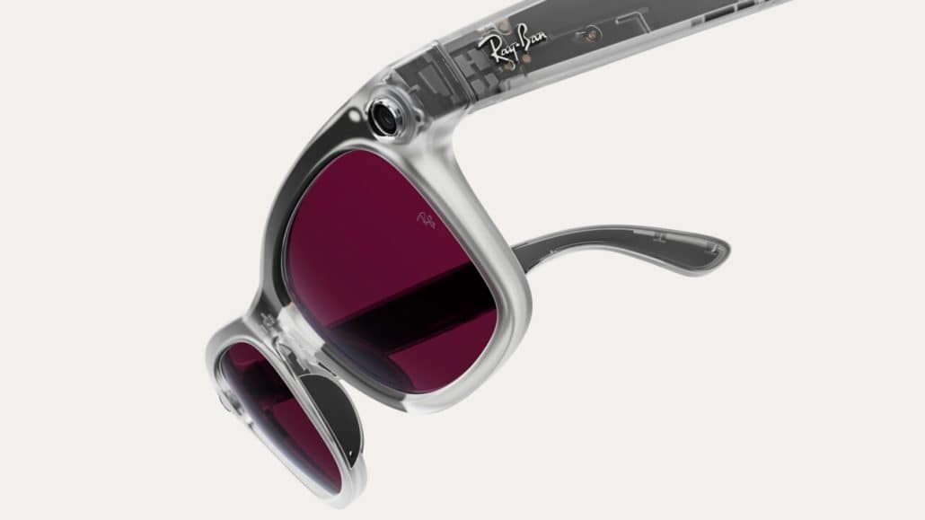 Moderne transparente Sonnenbrille mit dunklen Gläsern